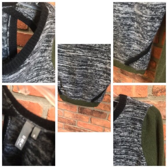 Anthropology SI-IAE Cashmere Sweater Top CutOut Soft ColorBlock Gray Black Green - Picture 8 of 16